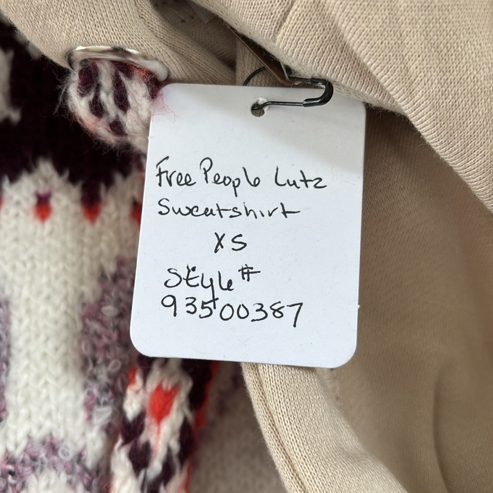 Free People Cream Knit Hoodie with Forest and Bear Fair Isle - Picture 6 of 7